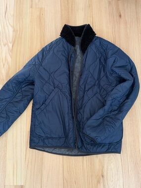 rag & bone Navy Quilted Puffer Jacket with Black Sherpa Collar